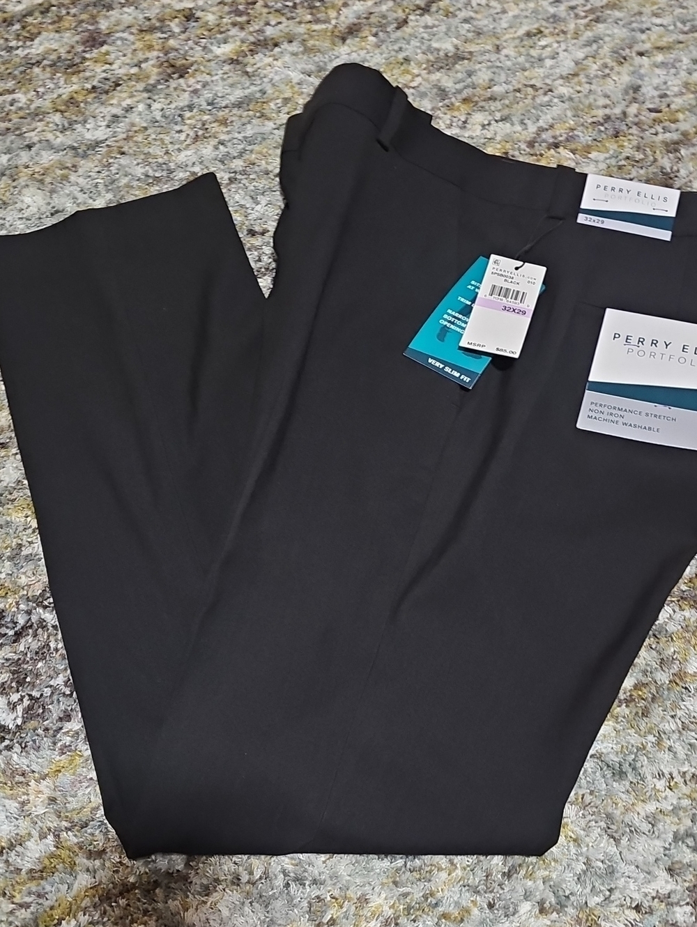 Perry Ellis Portfoli Very Slim Fit Black Flat-Front Dress Pants Black